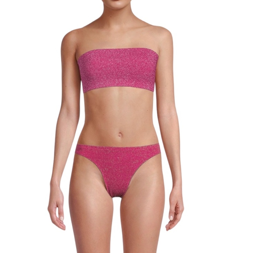 Good American NWT Pink Sparkle Better Bandeau Bikini Top ONLY Size Medium